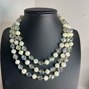 Vintage Lisner Aurora Borealis Glass & Acrylic Necklace 17” D15